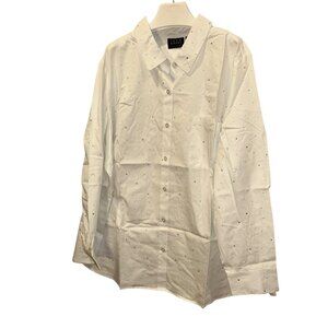 Joan Rivers NEW white rhinestone silver embellished button down shirt blouse 3X